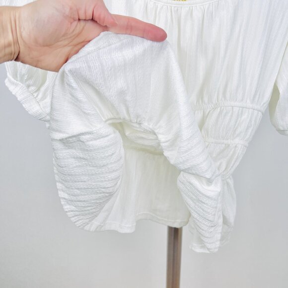 Sz XL- NWT Maeve Anthro Cream Romantic Puff Sleeve Ruched Waist Milkmaid Top - Picture 8 of 11